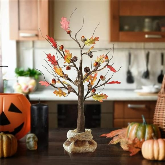 24 Inch Artificial Fall Oak Maple Tree, Lighted Fall Decorations - Picture 6 of 6